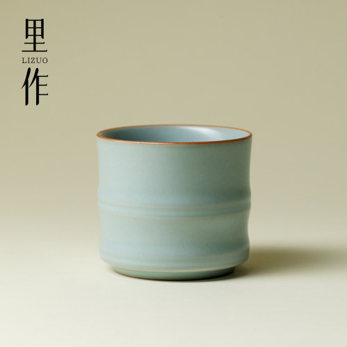 里作天青色汝窑开片竹节杯中国传统色陶瓷茶杯家用茶具品茗主人杯