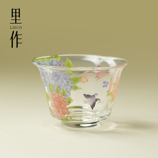 里作高颜值耐热玻璃锦簇绣球茶杯绿茶品茗杯功夫茶具女士专用单杯