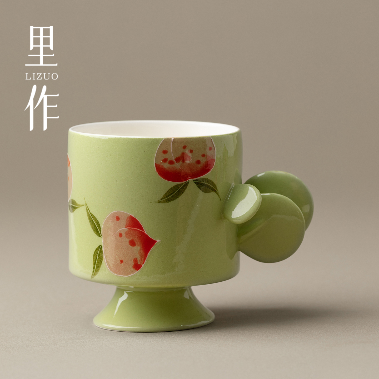 里作 手绘碧春辰寿桃咖啡杯高端创意手工办公杯景德镇陶瓷马克杯
