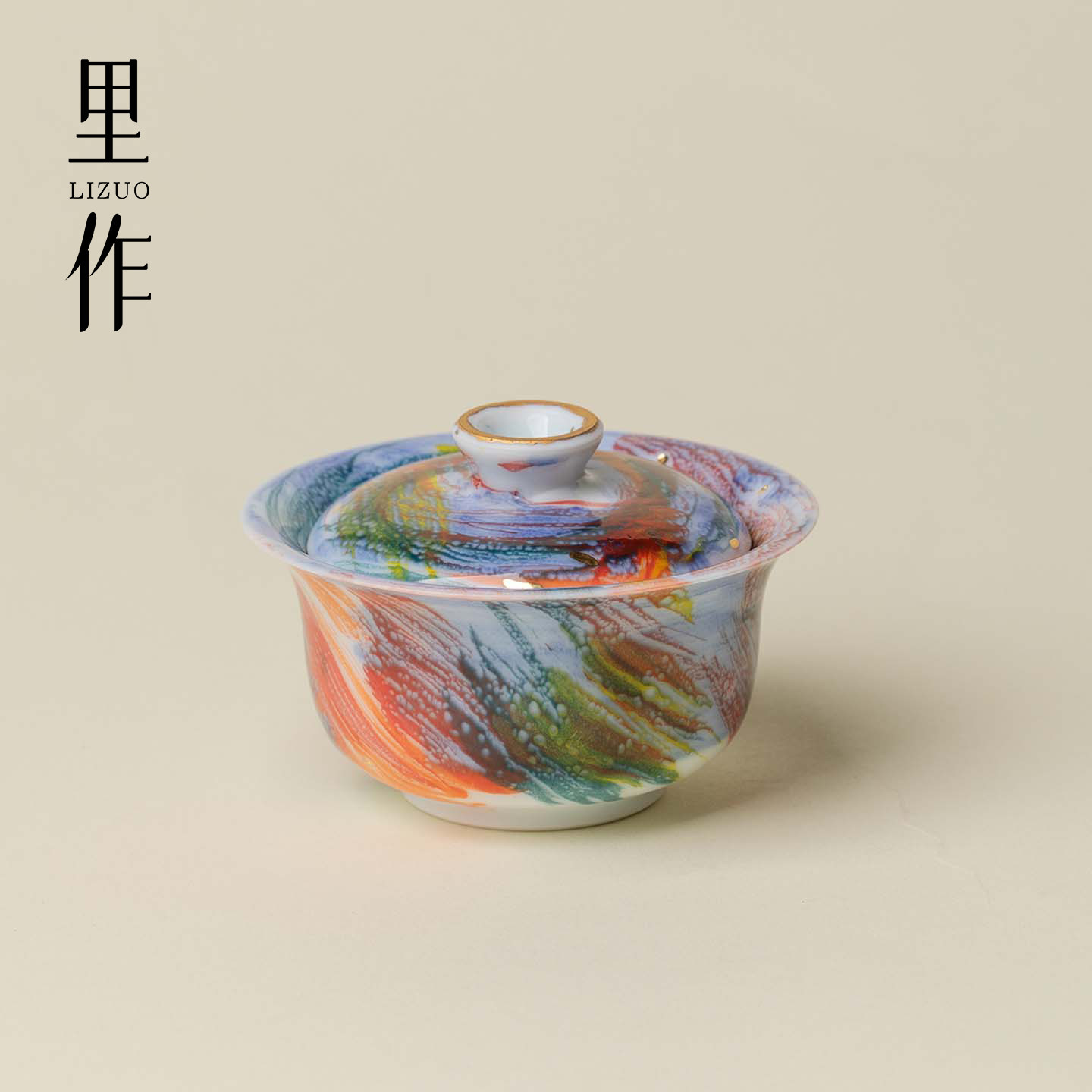 里作柴烧流金幻彩二才盖碗景德镇陶瓷手工复古泡茶碗功夫茶具茶碗