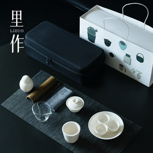 里作茶艺教学套组高档白瓷手工薄胎盖碗小套装整套功夫茶具伴手礼