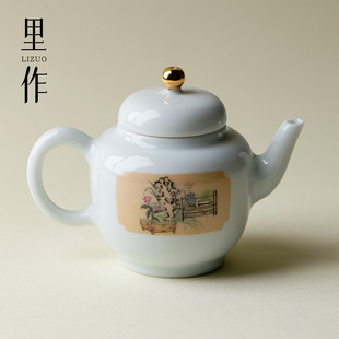 雅同集景德镇粉彩手绘清宫图茶壶高颜值文人器单壶泡茶器功夫茶具