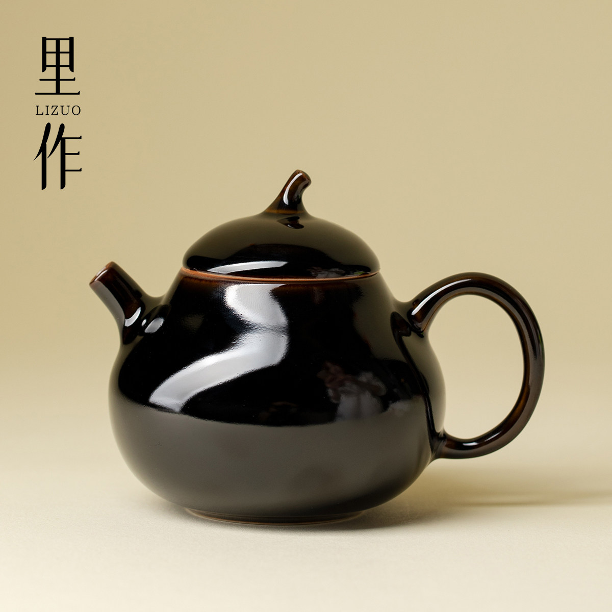 里作黑金釉梨壶高端茶具泡茶壶染墨诗行单壶功夫茶具中式茶器单壶