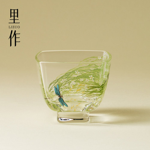 里作原创手绘芊野玻璃四方主人杯精致高硼硅透明茶杯功夫茶具单杯