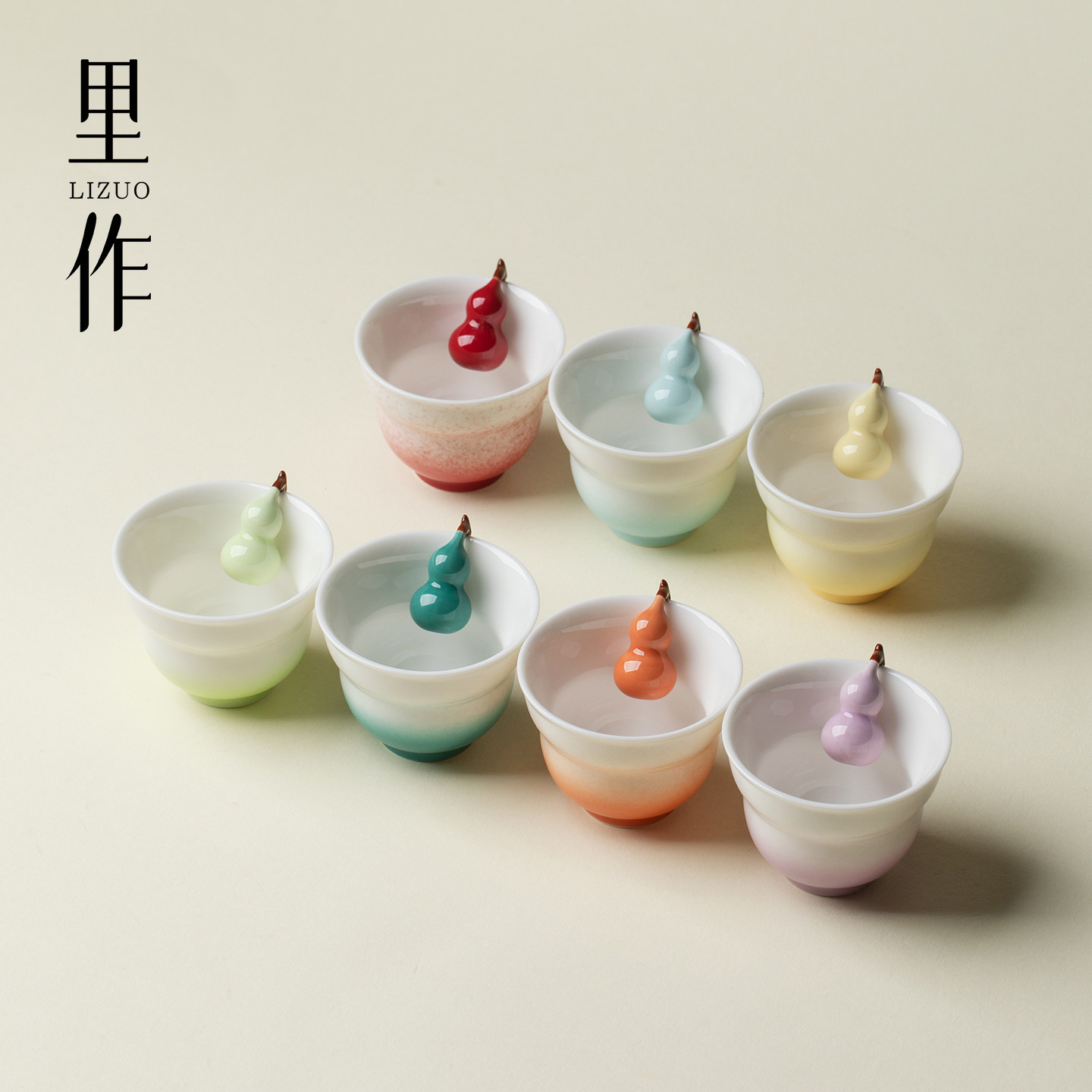 里作中式小清新陶瓷主人杯纯手工渐变色葫芦茶杯高档家用品茗单杯