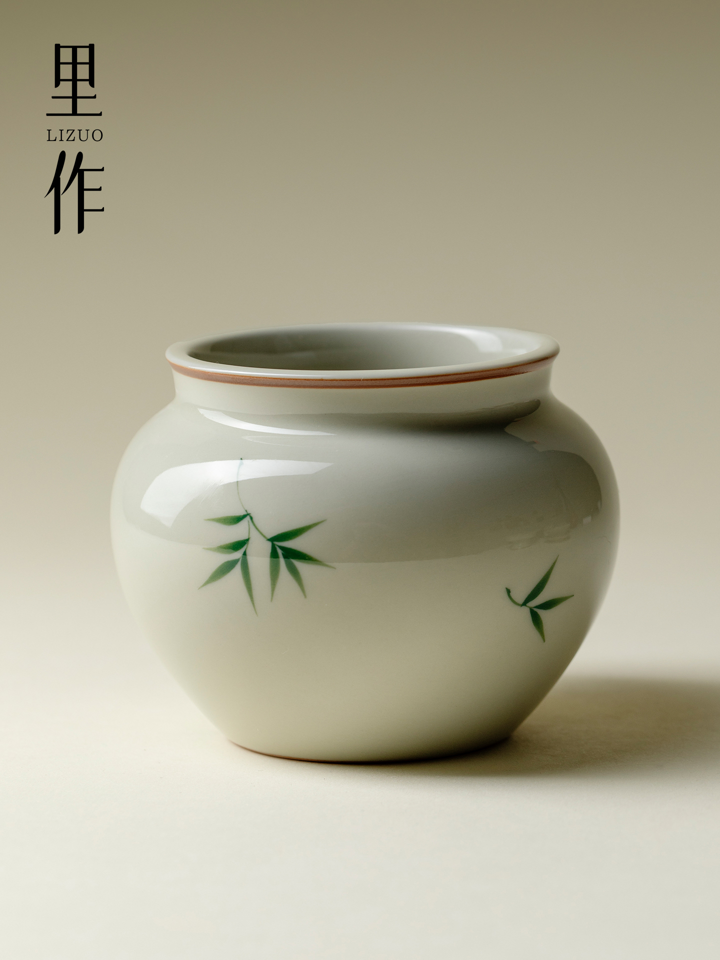 日作陶瓷建水洗茶创意纯手绘小竹茶渣罐洗碗洗杯茶皮罐