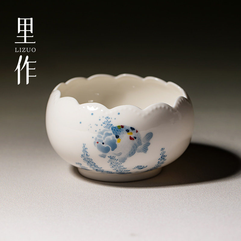 里作景德镇青花手绘胖头鱼建水高颜值粉彩杯洗水盂茶道配件茶渣缸,餐饮具,茶道/零配,淘宝优惠券,粉丝福利购,淘宝优惠卷
