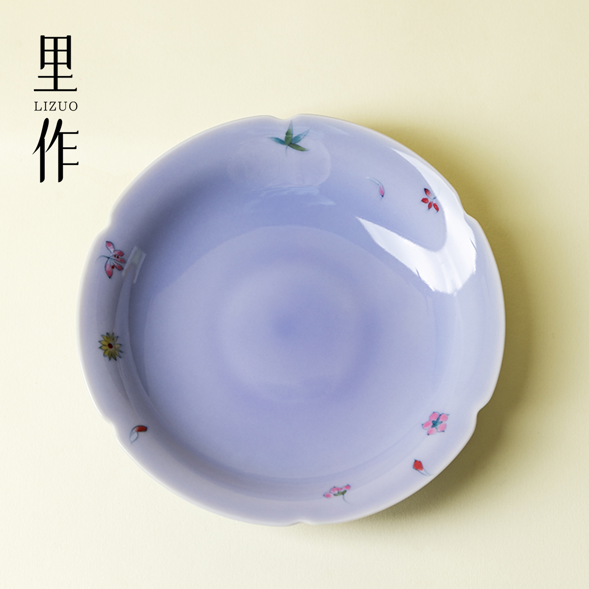 里作木槿紫手绘小碎花壶承