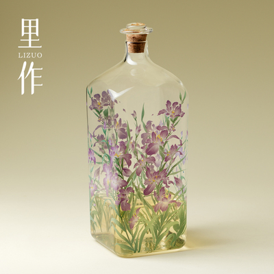 里作 鸢尾花玻璃密封酒瓶创意多功能四方冷泡瓶热泡瓶冷萃泡茶壶