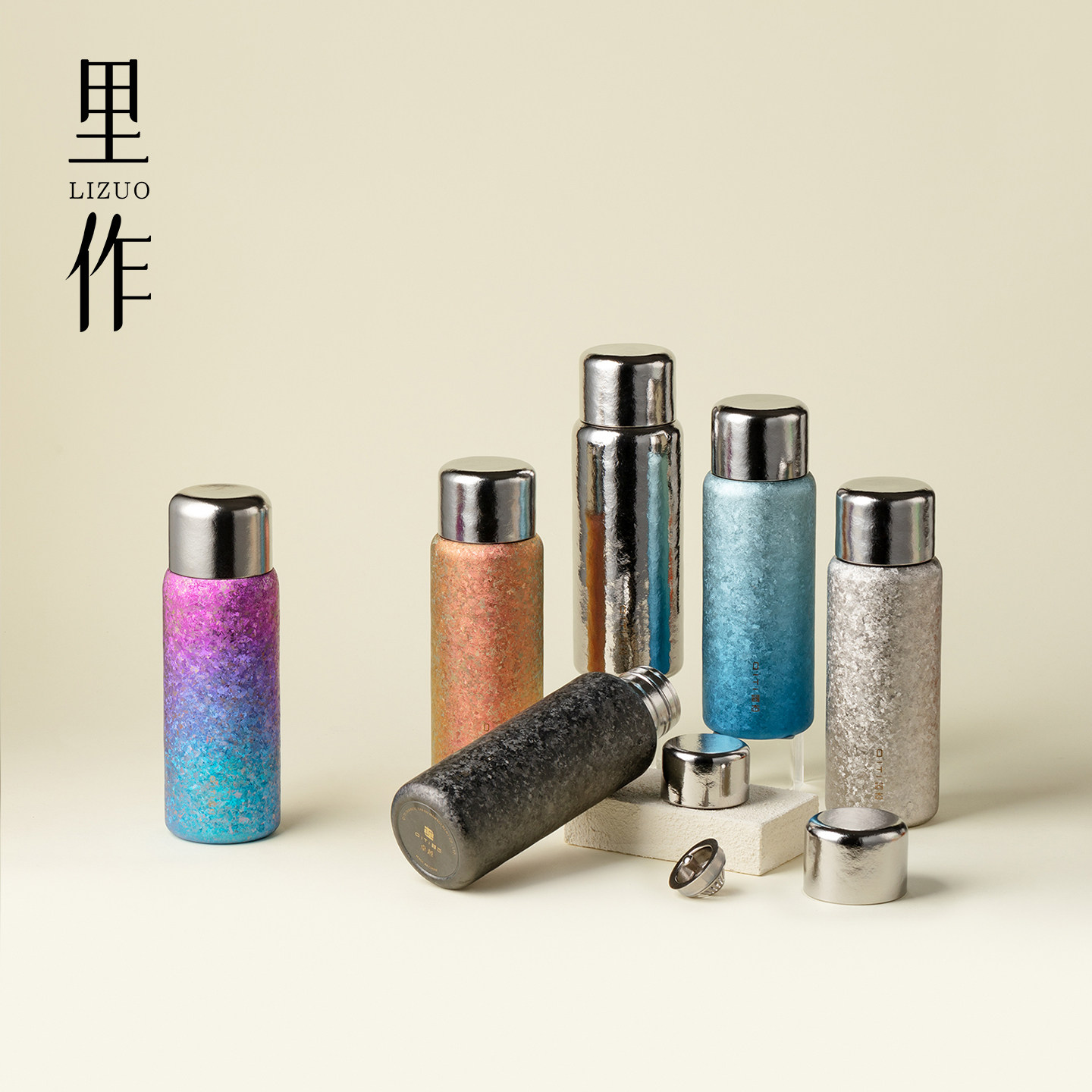 里作中式纯钛保温杯高档旋盖户外便携式带茶隔水杯简约耐用旅行杯