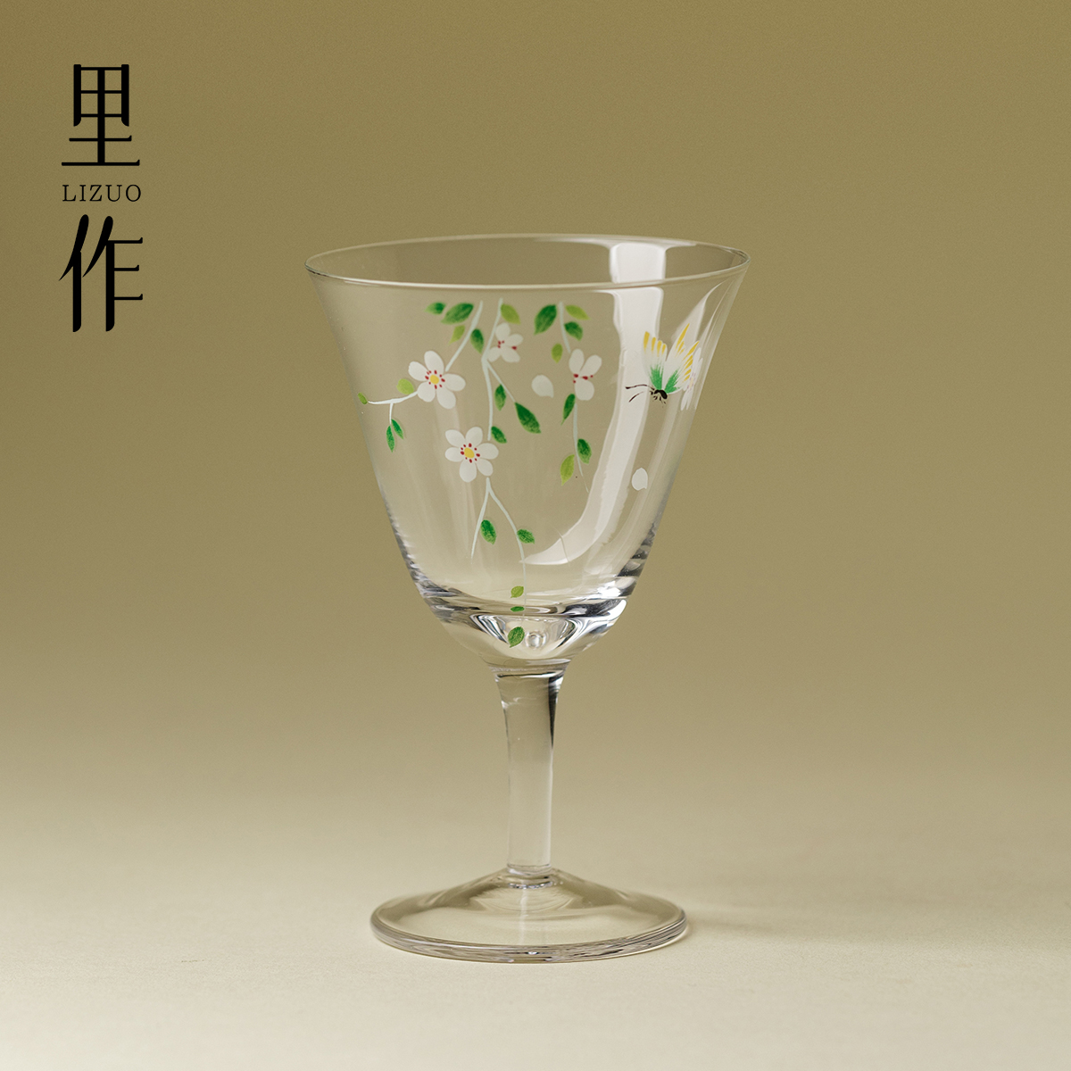 里作玻璃高足绿茶杯具新中式茶室家用耐热高级小清新鸡尾酒品茗杯