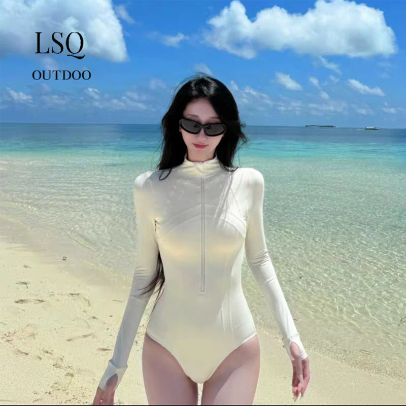 冲浪高领连体泳衣女长袖专业潜水服速干水母防晒新款泳衣