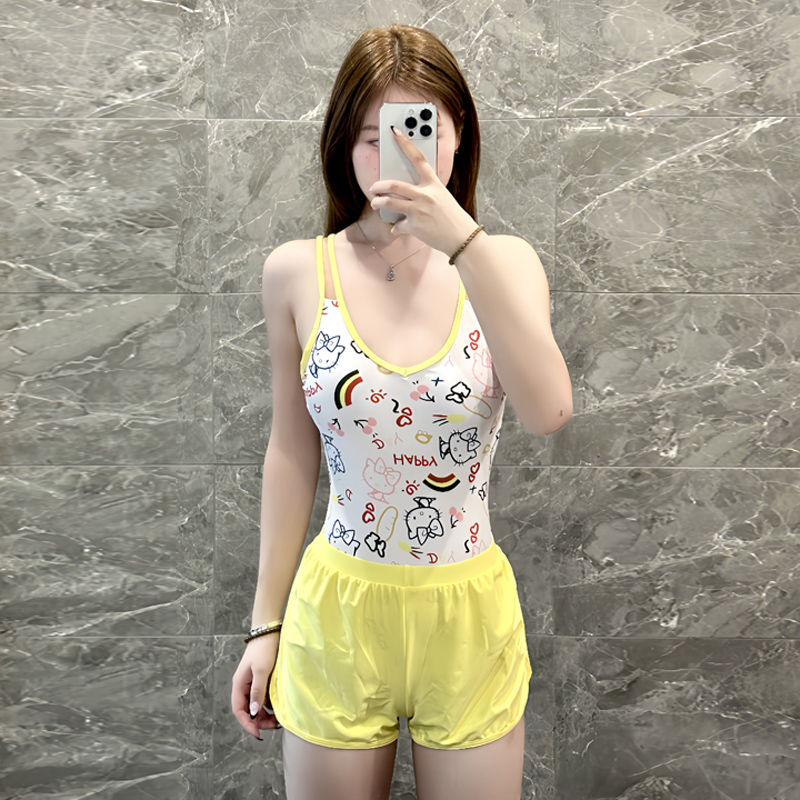 新款泳衣女卡通印花两件套连体竞速显瘦遮肚训练游泳馆温泉度假