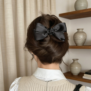 黑色蝴蝶结半扎鸭嘴夹发夹后脑勺盘发一字夹韩系布艺发卡横夹顶夹