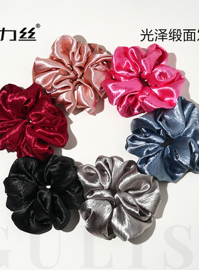 适合发量少的高级缎面发圈好看的红色花朵丸子头大肠圈不伤发头花