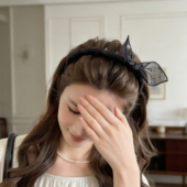 黑色发卡发箍正反两戴高颅顶带齿兔耳朵波点洗脸头箍蝴蝶结压发捆