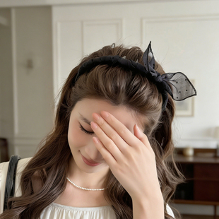 黑色发卡发箍正反两戴高颅顶带齿兔耳朵波点洗脸头箍蝴蝶结压发捆