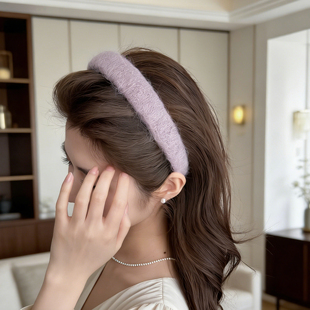 复古毛呢粉色高颅顶发箍显脸小减龄秋冬头箍洗脸防滑不掉韩系发捆