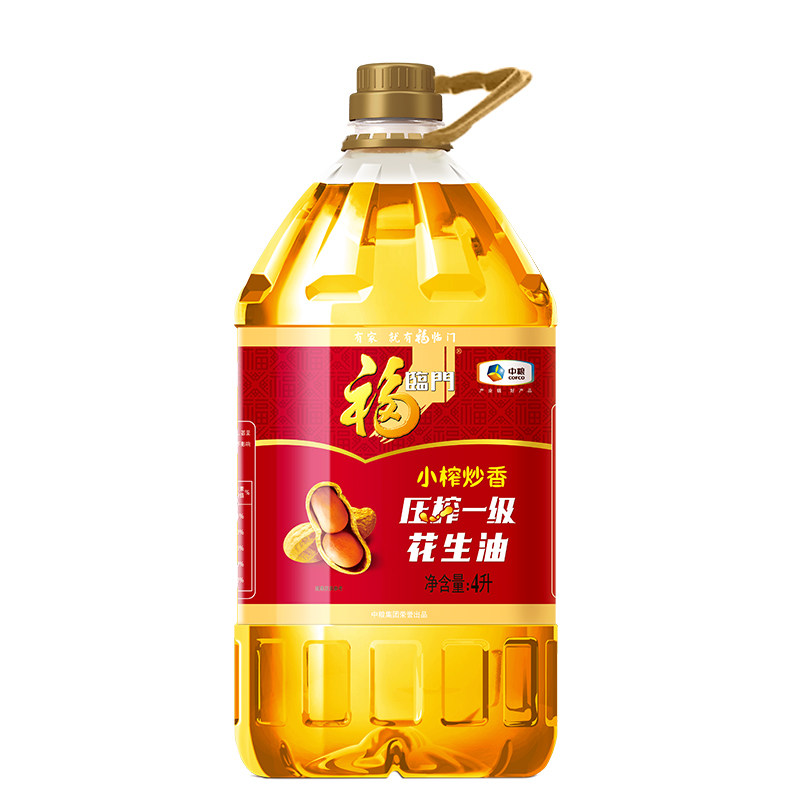 速发§中粮小榨炒香花生油4L桶装家用食用油压榨花生油hj