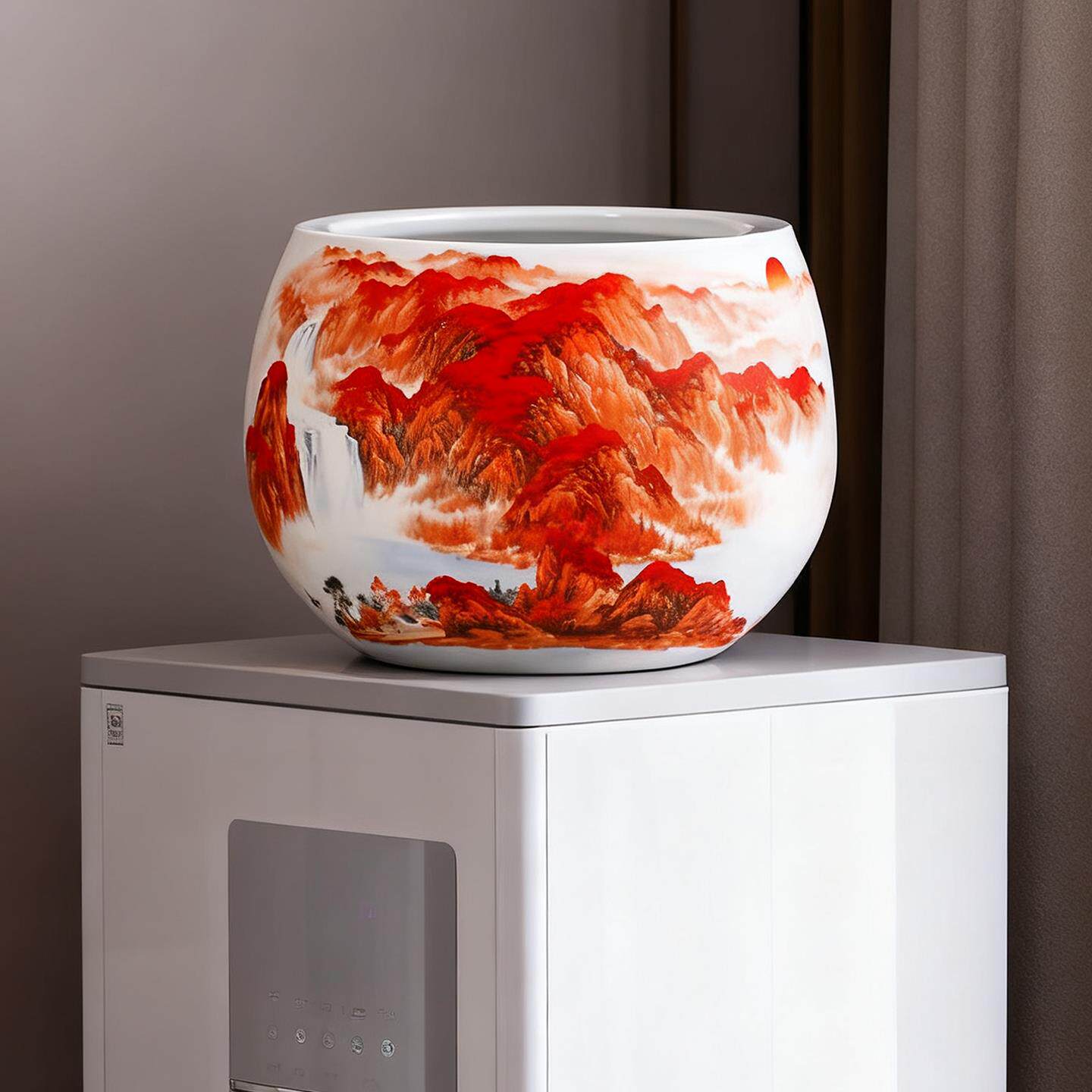 景德镇陶瓷器聚宝盆招财聚财中式茶室客厅圆柱立式空调上方摆件