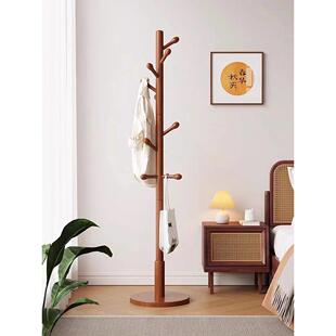 简易实木衣架落地衣帽架卧室家用立式挂衣架子结实室内客厅挂包架