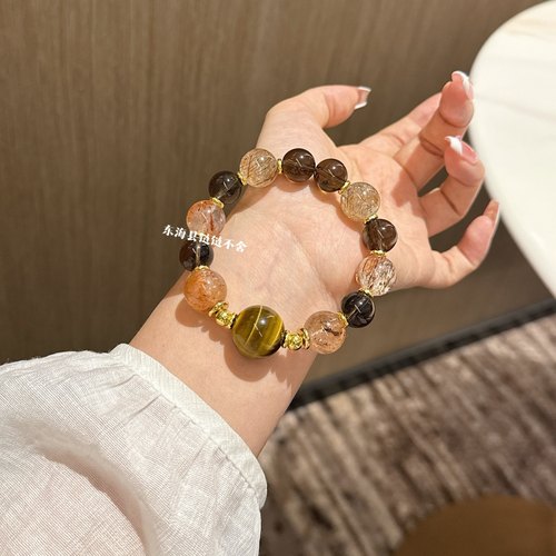 天然黑金超七虎眼石茶晶