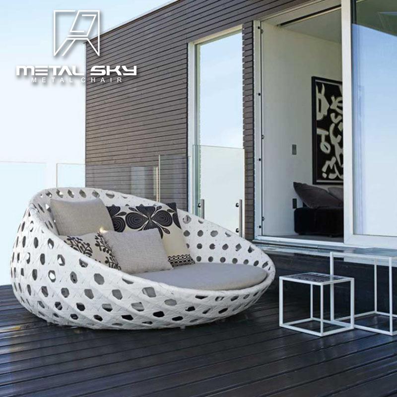 户外躺椅沙发室外海边休闲懒人藤编躺床酒店民宿家具藤制沙发床