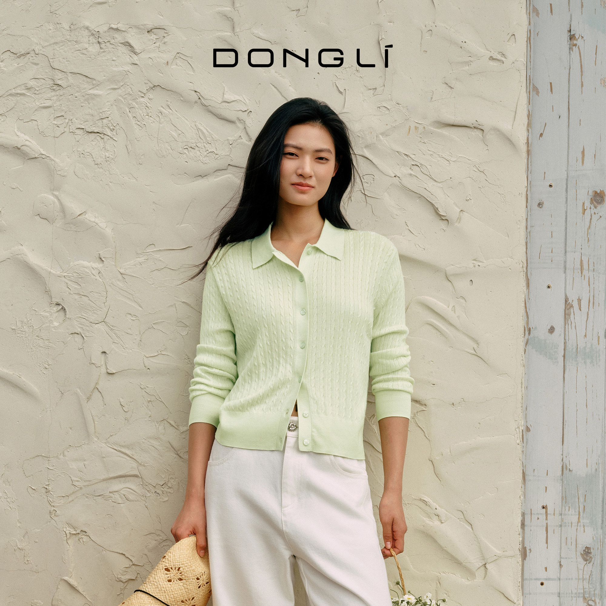 东黎 青调雾 海岛棉 女士春夏季翻领贝壳扣绞花针织开衫外套百搭,女装/女士精品,毛针织衫,淘宝优惠券,粉丝福利购,淘宝优惠卷