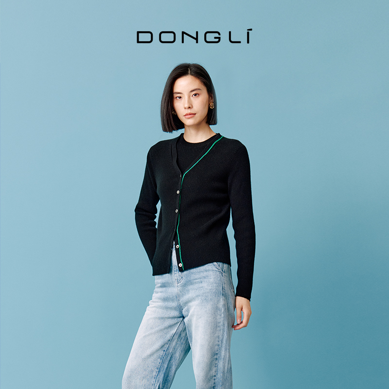 东黎纯山羊绒V领修身开衫