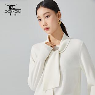 女士秋冬针织通勤气质设计感系带两穿圆领套衫 100%小山羊绒 东黎
