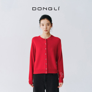 女士手绣新年红色圆领开衫 小马Vicky贺岁系列 5687 山羊绒 东黎