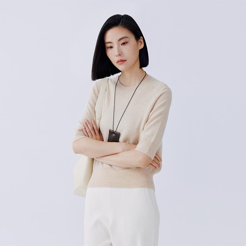 东黎100%山羊绒半袖打底套头衫