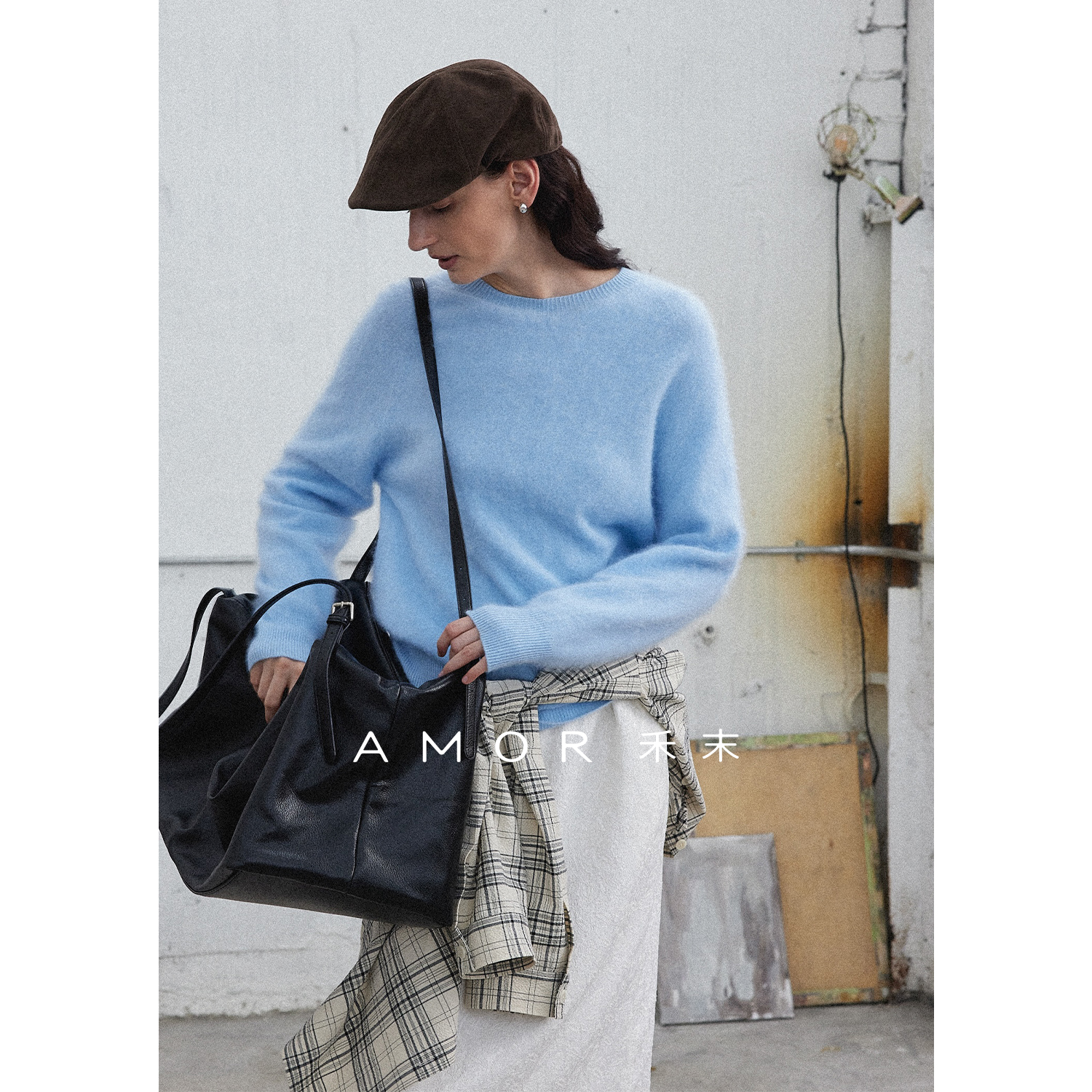 Amor 禾末“绒绒细语” 山羊绒羊毛拉毛新款圆领拉绒毛衣针织衫