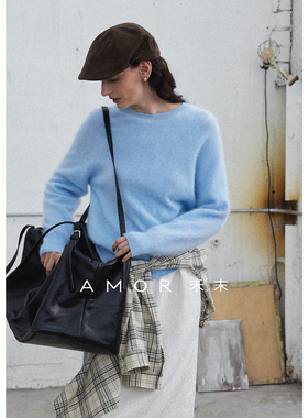 Amor 禾末“绒绒细语” 山羊绒羊毛拉毛新款圆领拉绒毛衣针织衫