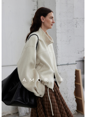 AMOR禾末 “独白帧” 桑蚕丝骆驼绒羊毛混纺拉链双面呢廓形短外套