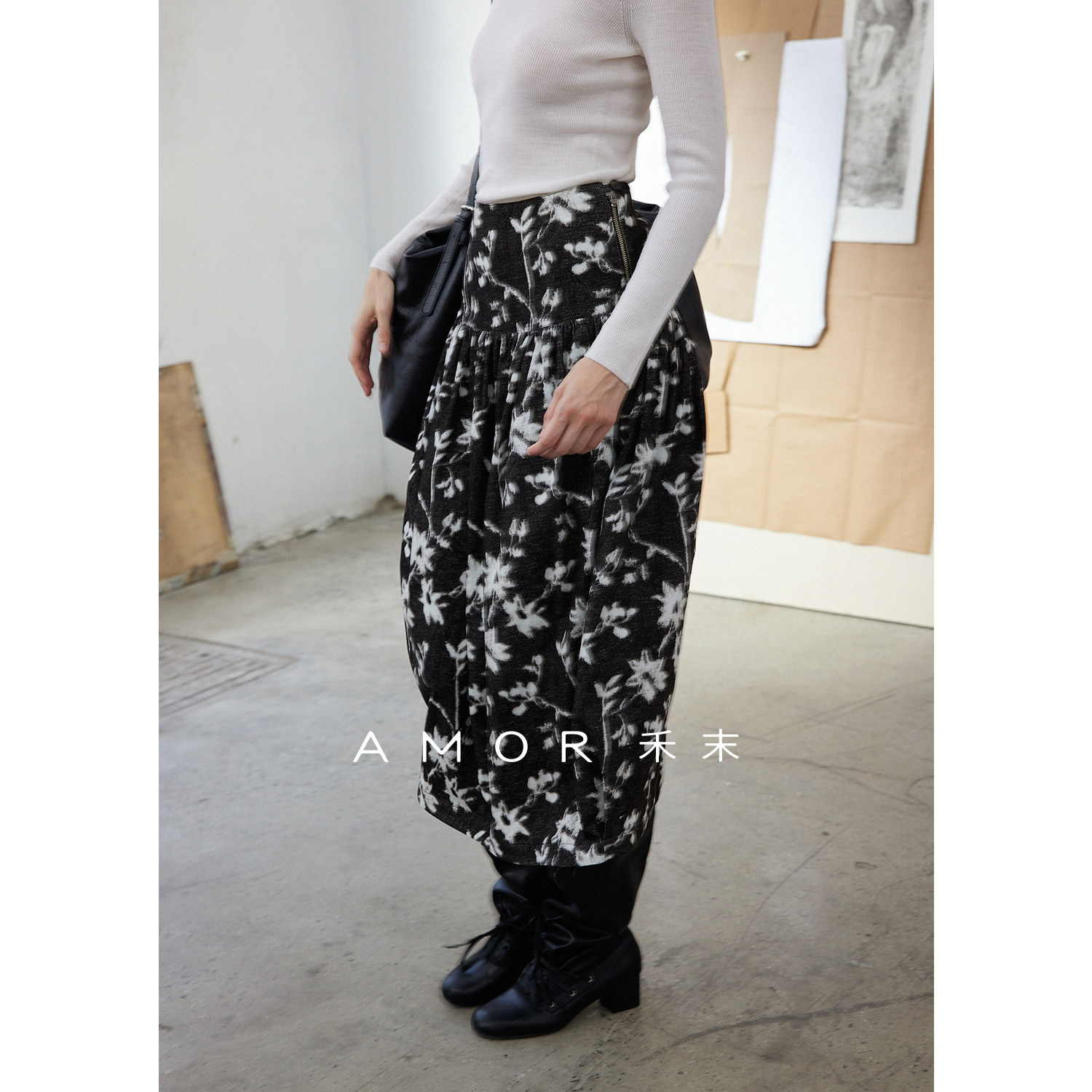 光影印记”全棉复古印花花苞半裙