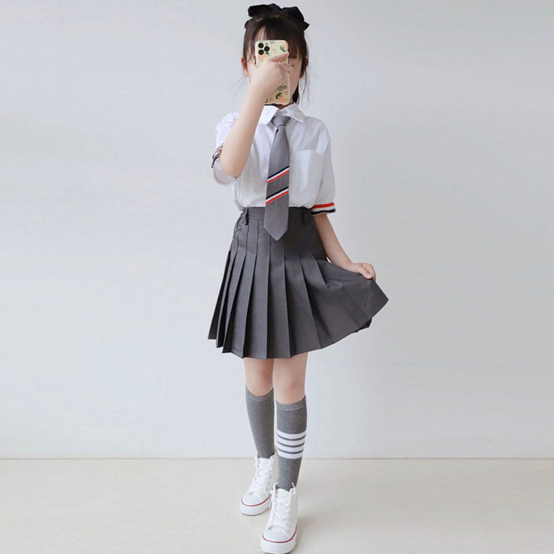 女童半身裙学院风JK校服百褶裙子夏款舞蹈女孩海军风儿童a字短裙