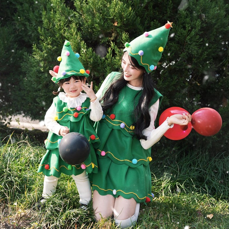圣诞亲子装儿童衣服装圣诞树cos裙子女宝宝婴儿母女装可爱表演服