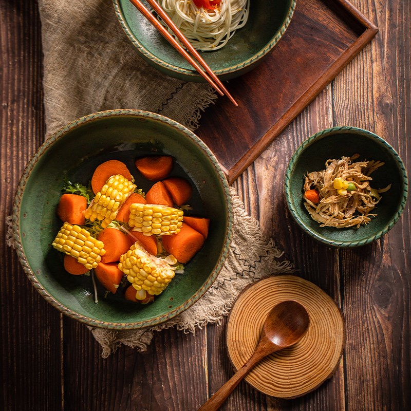 莳绘金缮 日式粗陶复古厚口饭碗汤碗家用商用撞色陶瓷餐具高级感
