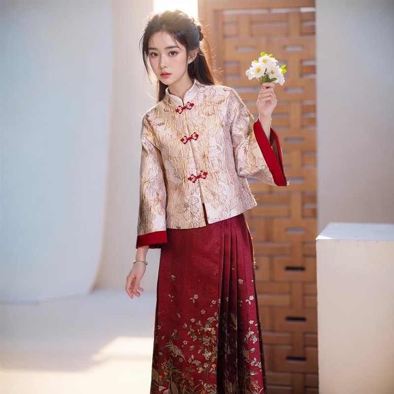 海棠记新中式秀禾服婚服旗袍上衣敬酒服马面裙套装胖mm红订婚礼服