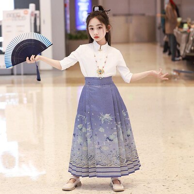 女童马面裙春夏儿童中大童汉服新中式国风唐装2025新款半身裙套装