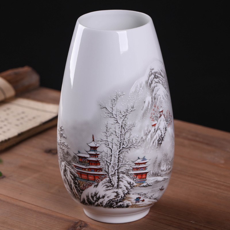 景德镇陶瓷花瓶摆件客厅插花新中式家居饰品酒柜摆件大口径白色