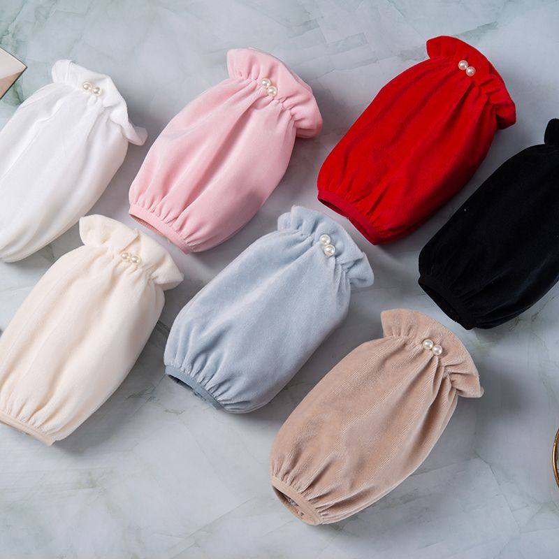 短款珍珠袖套女款防污袖套秋冬办公室上班防脏护袖白色羽绒服袖头