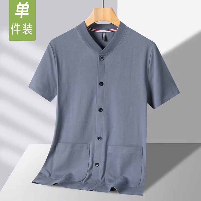 夏装中老年纯棉短袖t恤全棉开衫空调家居服对襟老年人爷爷爸爸装