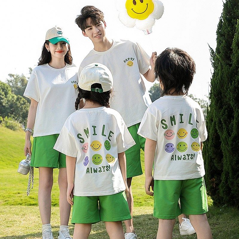 亲子装夏装2025新款一家三口四口全家庭装纯棉宽松童装短袖T恤潮