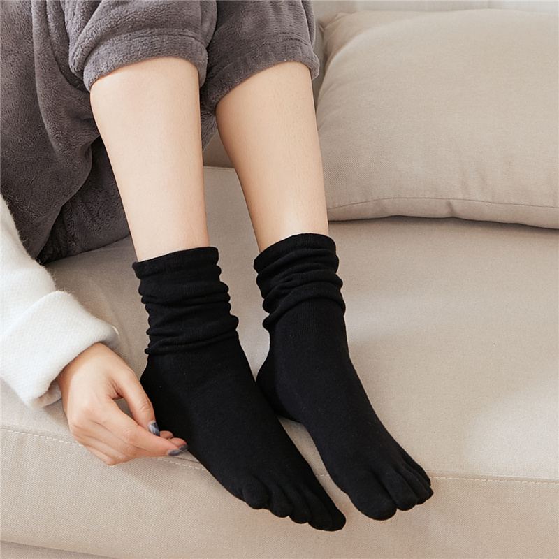 五指堆堆袜女秋冬款纯棉中高筒袜五趾分脚趾袜长筒4双复古学院风
