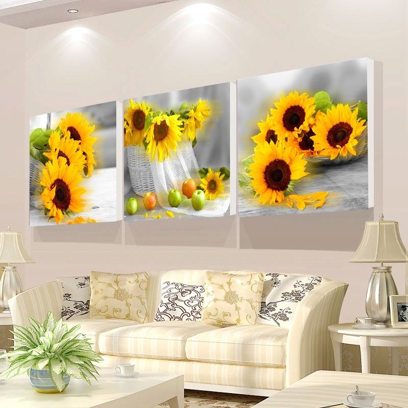 向日葵十字绣2024客厅新款线绣餐厅三联画卧室小件手工自己刺满绣