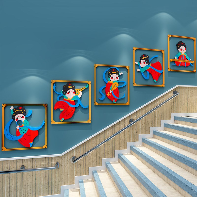 幼儿园墙面装饰环创敦煌飞天传统文化墙教室走廊过道楼梯主题贴画