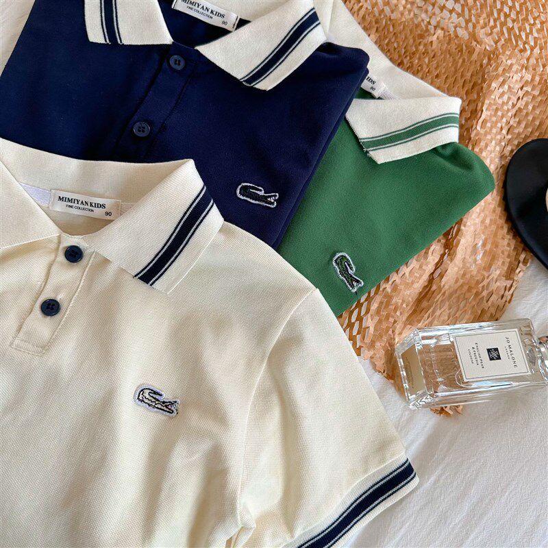 男童棉polo衫2023小童针织宽松T恤夏季薄款翻领上衣潮童百搭短袖