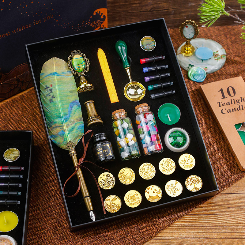 火漆印章套装全套羽毛笔便宜新手工具小学生diy火星卡通蜡粒烛男